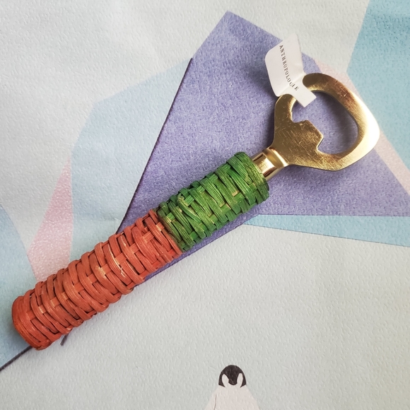 Anthropologie Boho Colorblock Woven Rattan Gold Bottle Opener Barware Preppy NWT - Picture 11 of 13